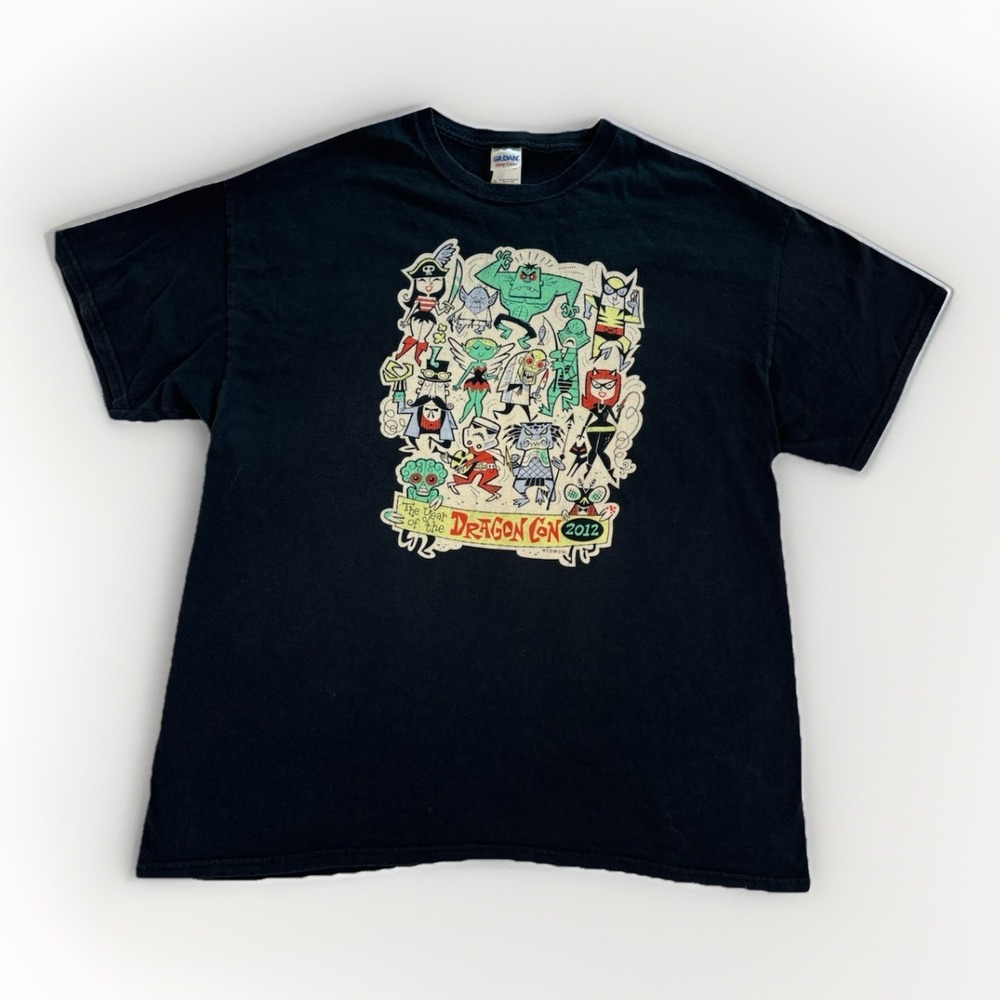 Gildan Dragon Con 2012 T-Shirt Mens XL Black Derek Yaniger Graphic Atlanta GA